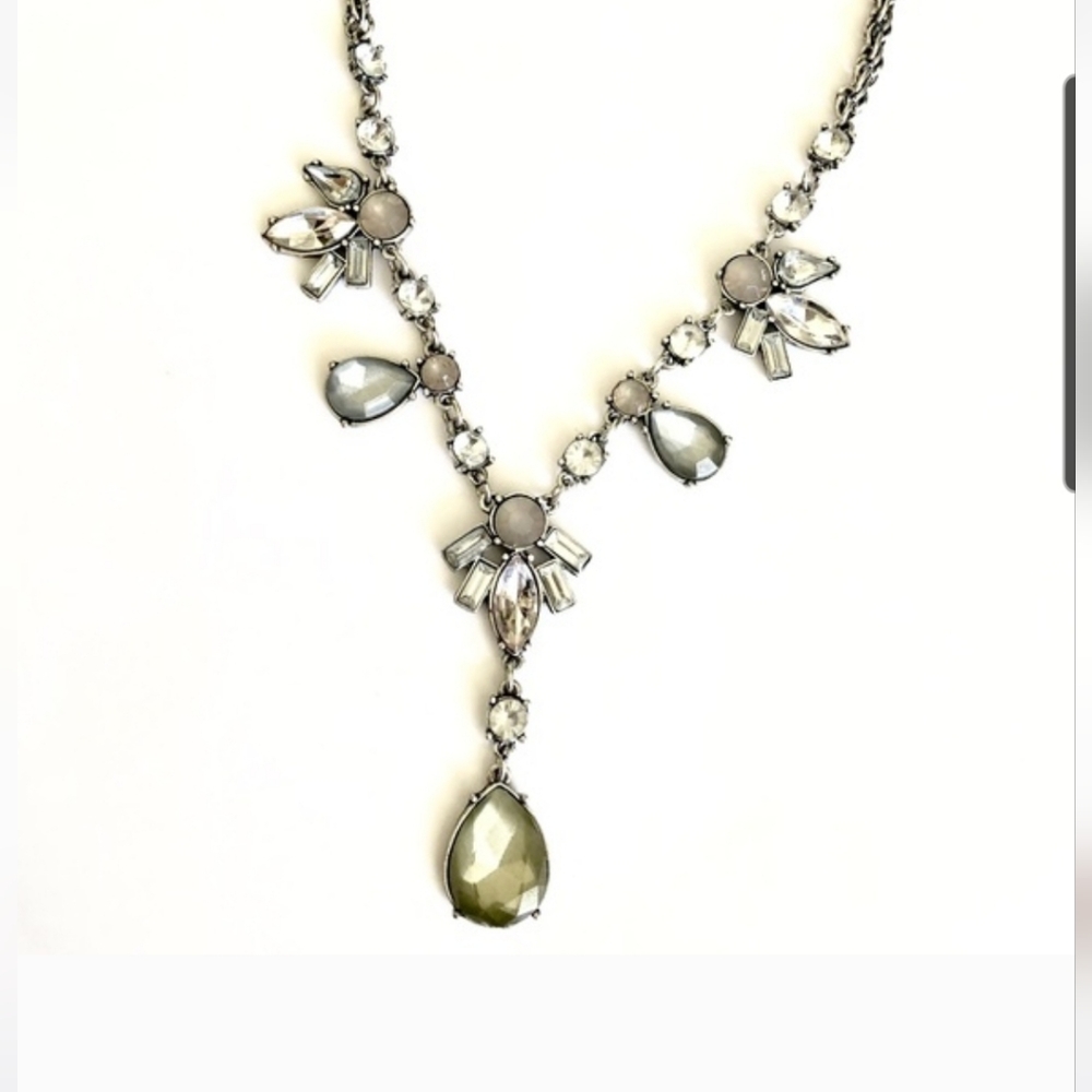 LOFT Necklace Crystal Teardrop Rhinestone Silver Tone Wedding Formal Holiday NWT